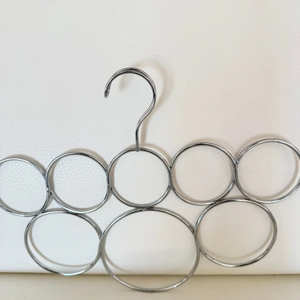 Metal Scarf Hanger Organizer Closet Storage Holder Rack 8 Rings Silver Ton